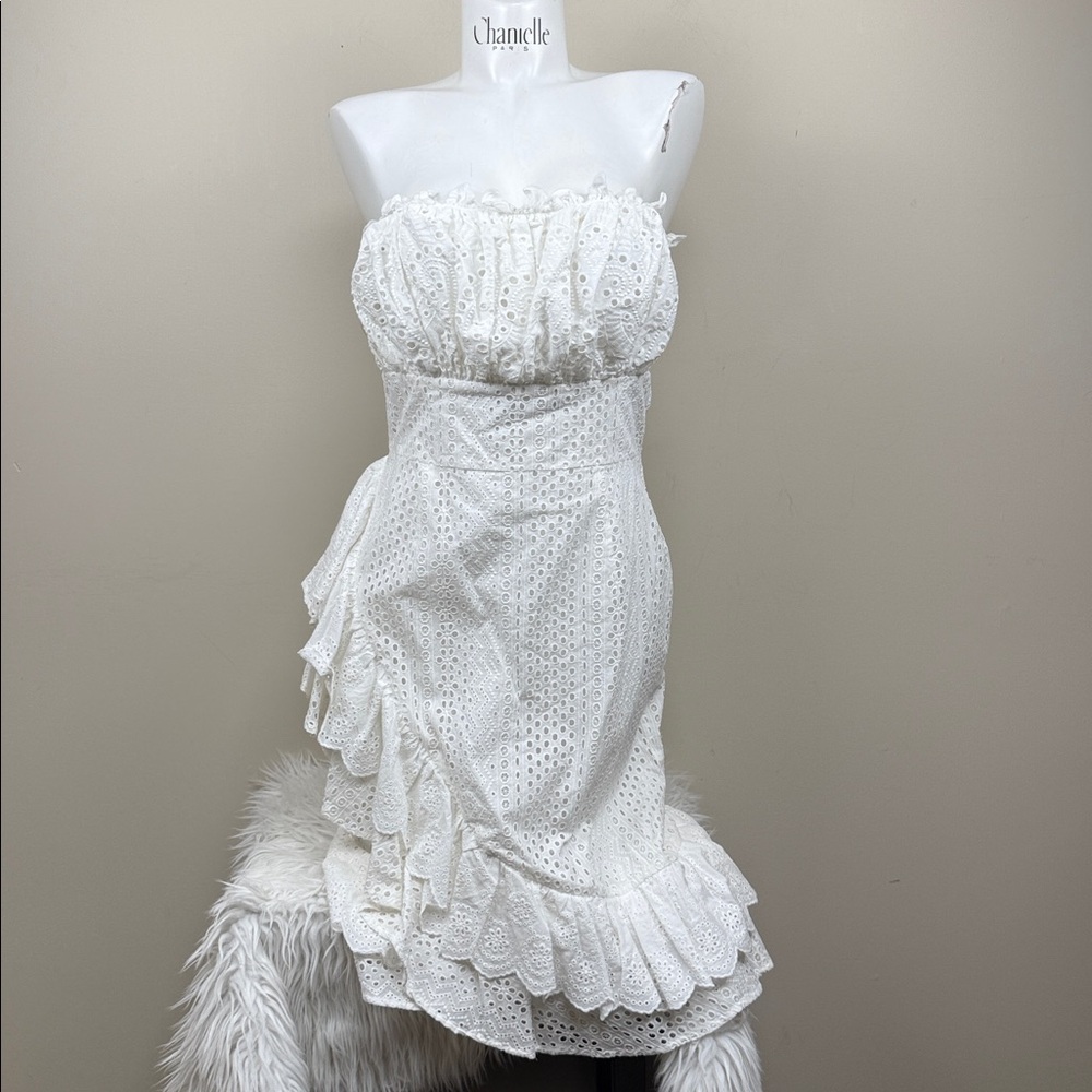 🎀 NWT TRUE DECADENCE white strapless crochet lace ruffle dress US 10